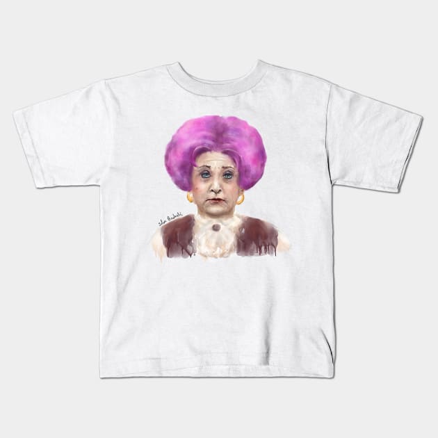 Funny Looking Old Lady with Crazy Pink Wig Kids T-Shirt by ibadishi